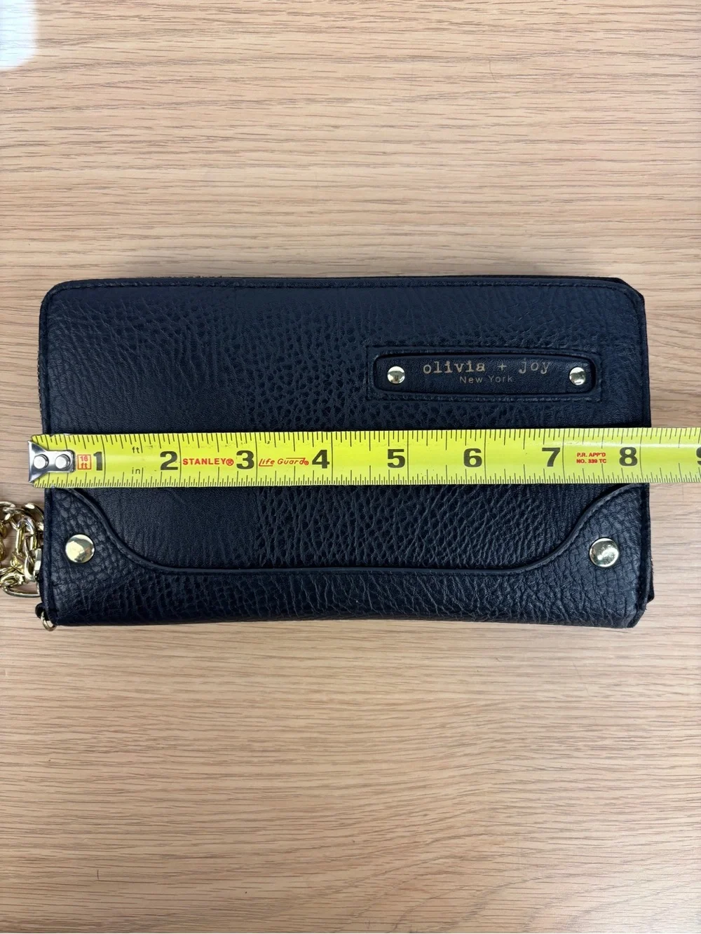 Olivia + Joy Black Faux Leather Wristlet with Gold Chain Strap LIKE NEW